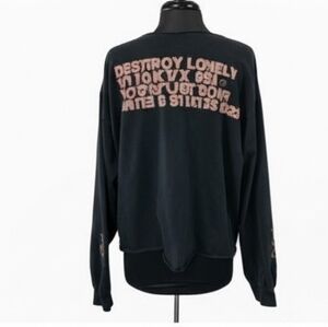 Destroy Lonely Alyx No Stylist Tour Black Long Sleeve Tee Cut Collar Distressed